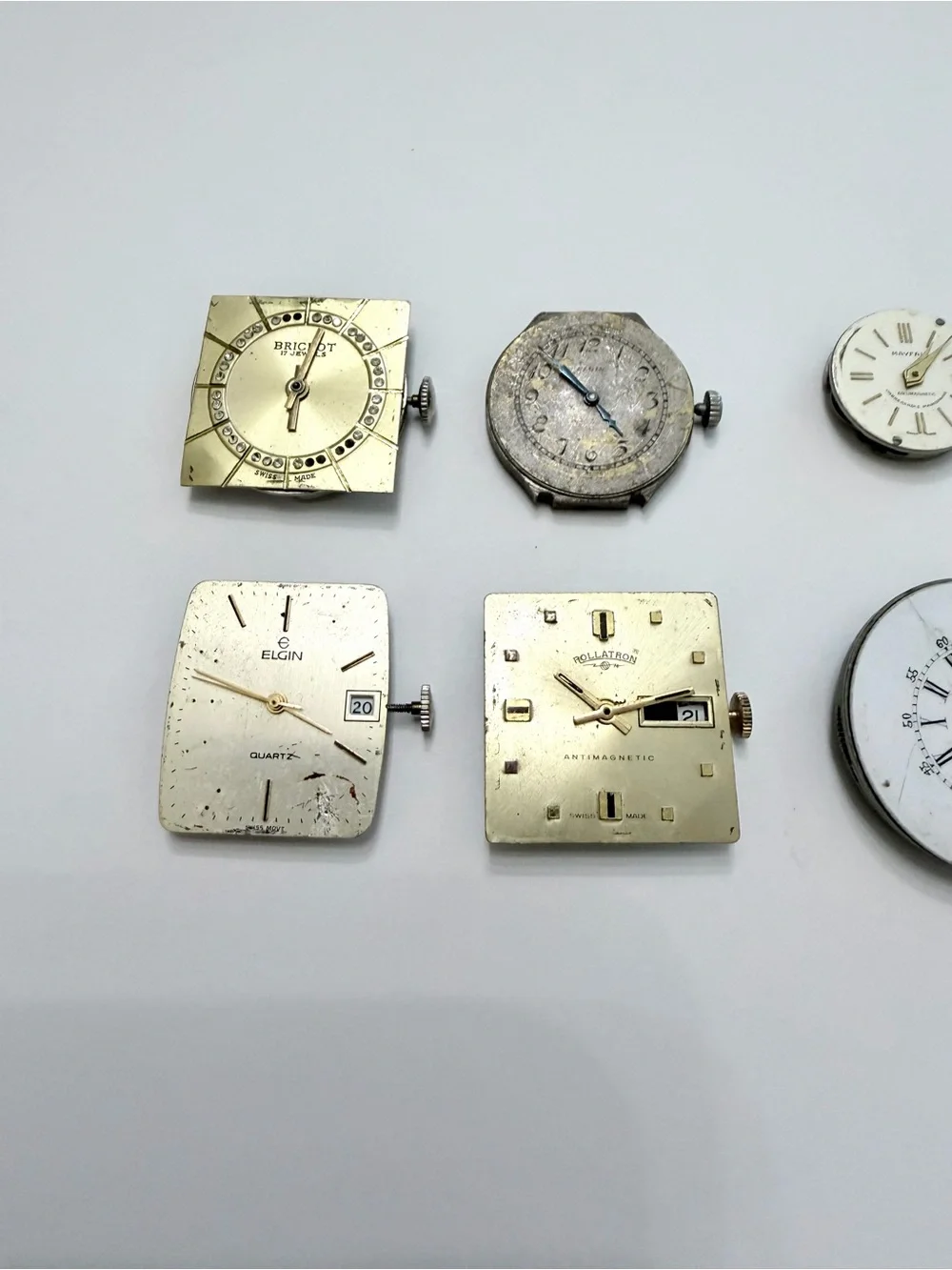 Vintage Watch Parts Lot Movement & Dials Watchmaker Repair Elgin, Rollatron